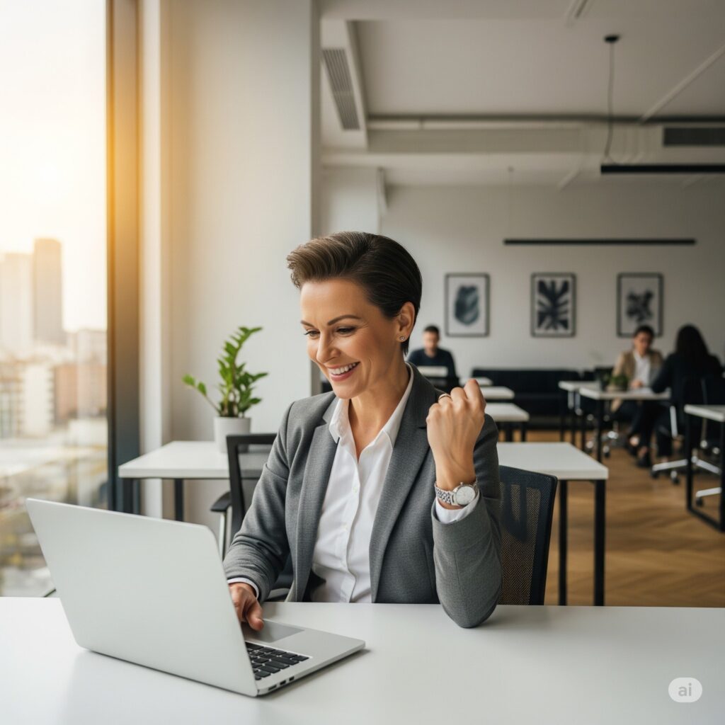 Mulher festejando porque aprendeu ordenar favoritos em ordem alfabética