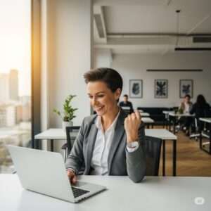 Mulher festejando porque aprendeu ordenar favoritos em ordem alfabética