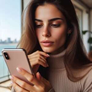 moça consultando modelo do iphone