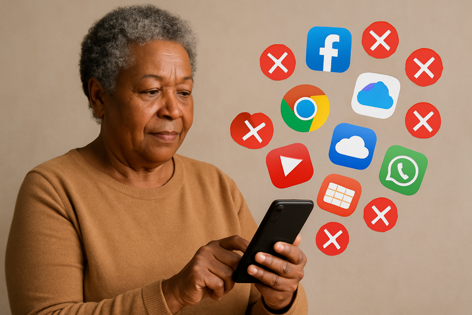 Senhora eliminando apps do celular