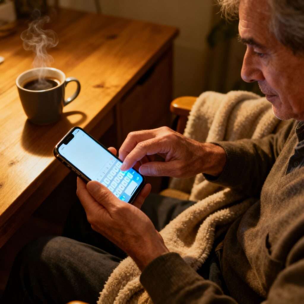 Senhor digitando no teclado do celular 