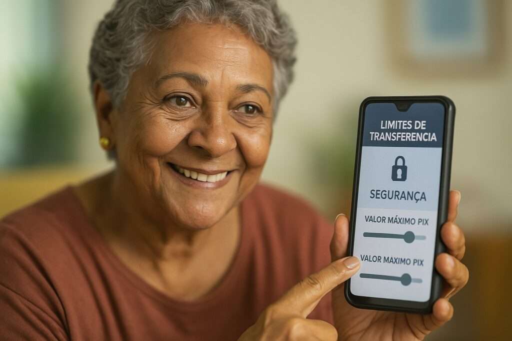 Senhora que sabe Como evitar golpes de PIX configurando o  limites de transferência no aplicativo bancário