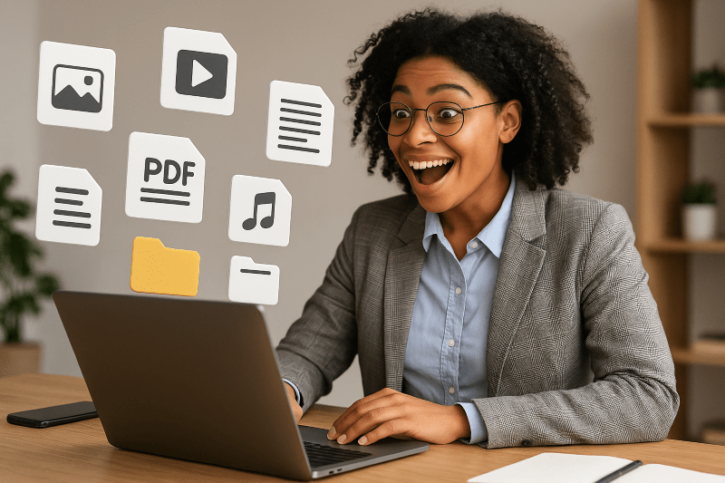 Moça feliz porque conseguiu recuperar arquivos apagados do computador