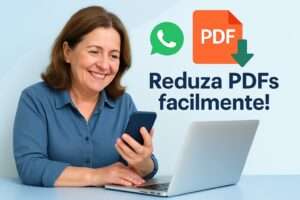Mulher alegre reduzindo tamanho do PDF
