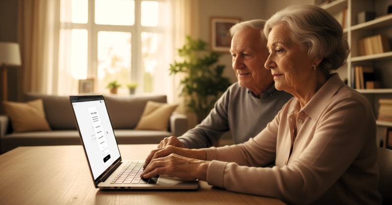 Amigo ensinando a Maria como criar uma conta no ChatGPT
