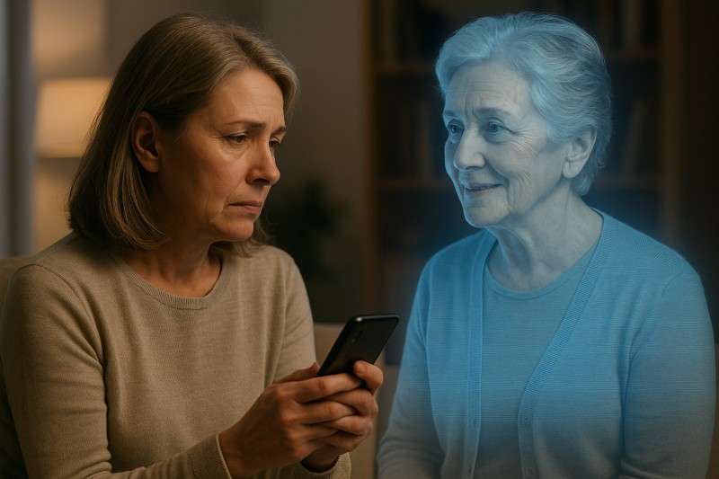 Mulher usando IA para falar com mortos