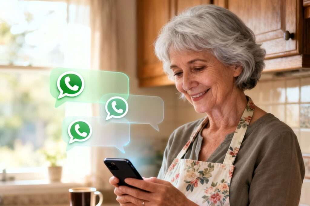 Senhora prestes a criar uma enquete no celular 