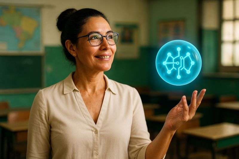 Professora feliz porque aprendeu como criar uma conta no ChatGPT