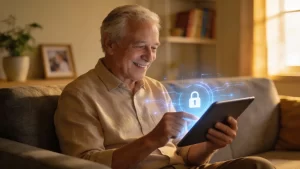 Senhor aprendendo a usar IA com segurança