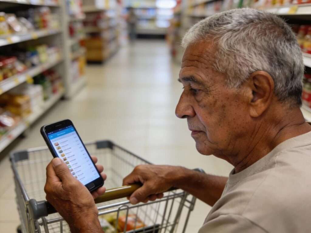 Consultando uma lista organizada de supermercado, após aprenden formas simples de usar o ChatGPT