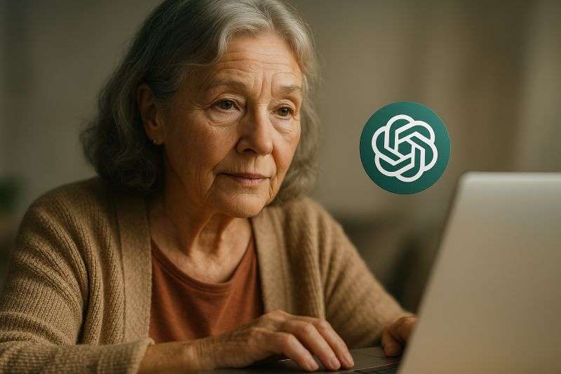 Senhora testando depois de criar uma conta com o ChatGPT